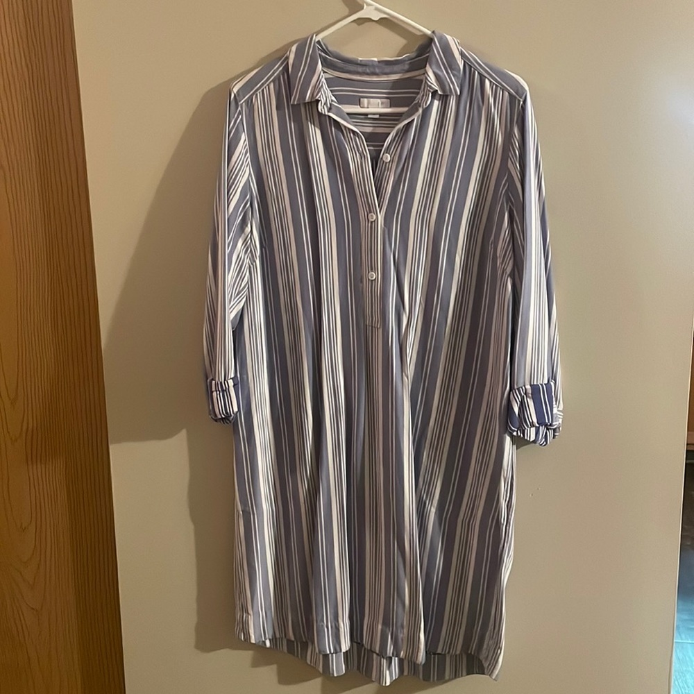 J. Jill long sleeve blue white stripe Tunic Shirt dress size M